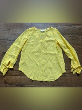 Anthro Maeve Yellow Tie Sleeve Blouse Sheer Lightweight Top XS